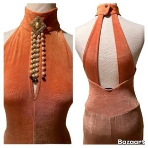 Vintage Ginger Bort Disco Glam Slinky Keyhole Stirrup Jumpsuit